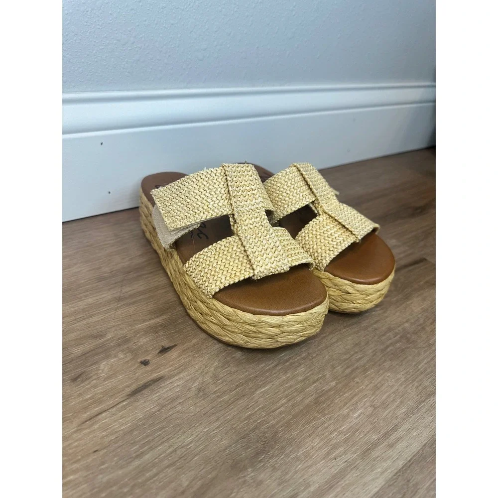 Zodiac Izzy Platform Slide Sandals Womens 5.5 Natural Woven Espadrille Boho Chic